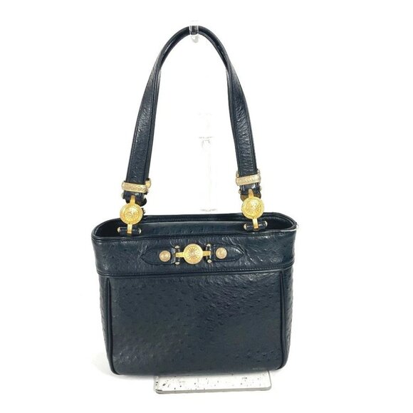 VERSACE vintage Sunburst Bag Shoulder Bag Tote Bag Shoulder Bag Leather Black - Picture 1 of 16